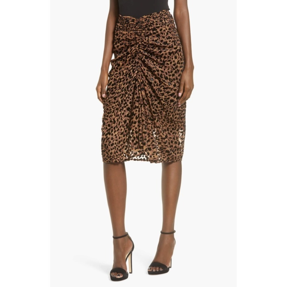 J.O.A. Leopard‎ Print Ruched Skirt Medium